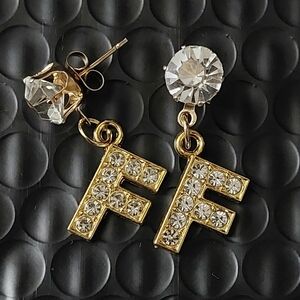 Gold Crystal Initial Earrings F